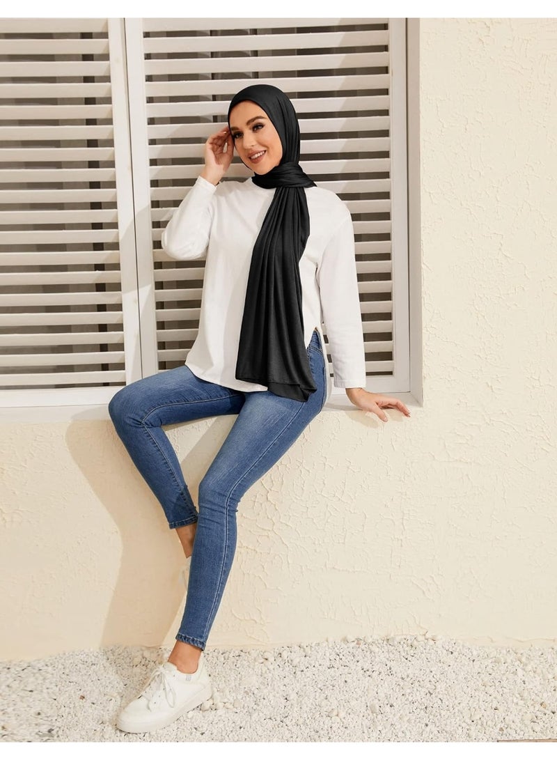 2Pcs Black Jersey Hijab Scarf, 70x28 Inch Soft Breathable Silky Smooth Muslim Women Head Wrap for Daily Casual Wear - Image 2