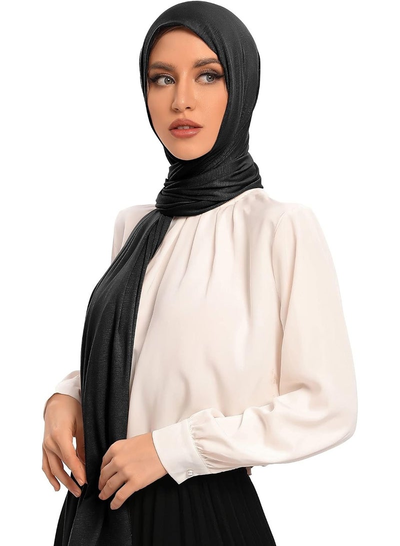 2Pcs Black Jersey Hijab Scarf, 70x28 Inch Soft Breathable Silky Smooth Muslim Women Head Wrap for Daily Casual Wear - Image 1