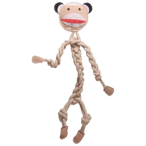 HuggleHounds Natural Rope Knottie Leather Dog Toys for Aggressive Chewers All Natural Cotton Interactive Leather Toy for Small or Large Dog Breeds Tough Durable Chew Toy Stuey Sock Monkey - Image 1