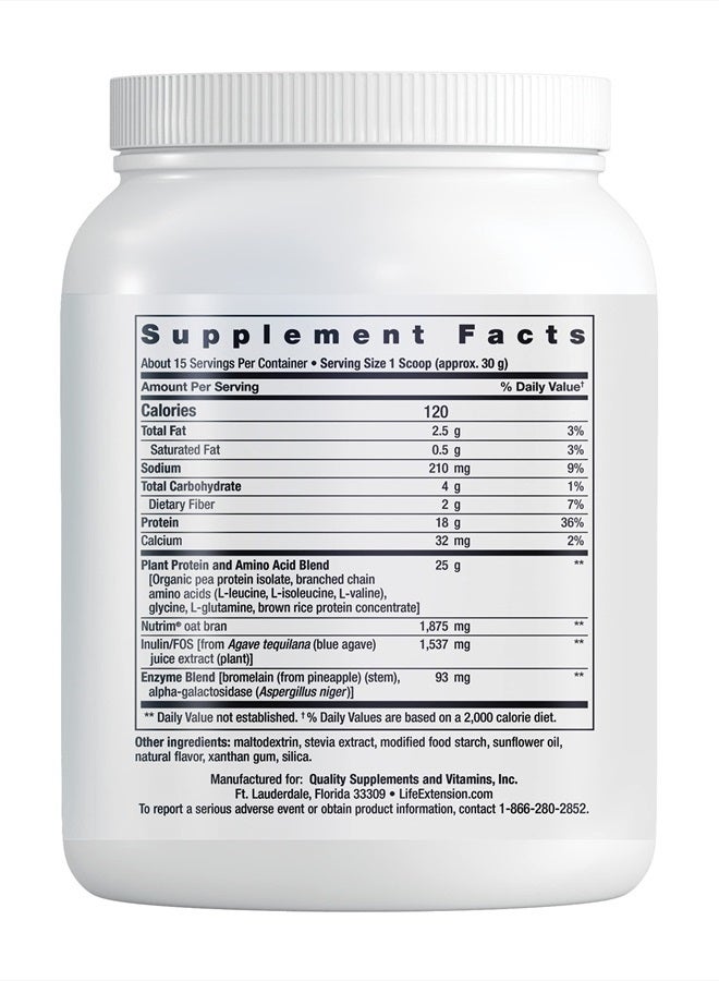 Life Extension Wellness Code® Plant Protein Complete & Amino Acid Complex (Vanilla), Plant-Based Protein Powder Plus branched-Chain Amino acids, Gluten-Free, Non-GMO, Vegetarian, 450 Grams - Image 2