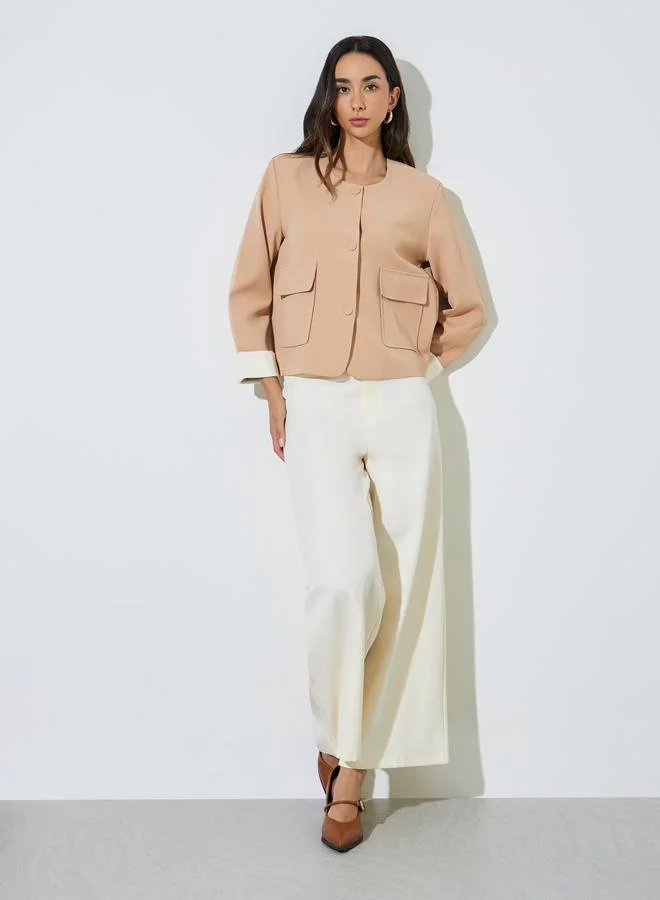 ستايلي Beige Button-Front Blazer With Flap Pocket