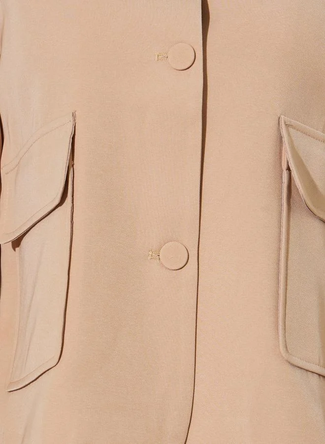 Styli Beige Beige Button-Front Blazer with Flap Pocket for Women | Best Price UAE