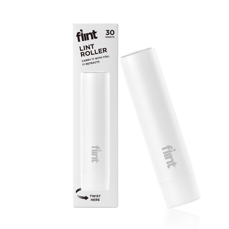 Flint Classic White Retractable Mini Lint Roller with 30 Extra Sticky Sheets Small and Portable Lint Roller Ideal Pet Hair Remover Travel Lint Rollers for pet Hair Extra Sticky