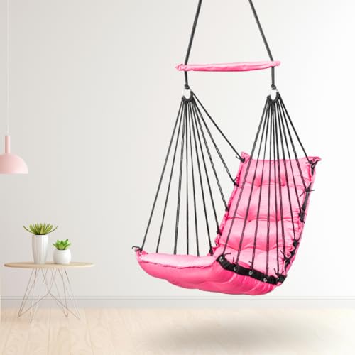 Swingzy Premium Hanging Swing Chair for Kids & Adults | Portable Hammock Chair with Padded Cushion for Outdoor & Indoor| Cozy Single Seater Jhula for Home | Weight Capacity Upto 200Kgs (Pink) - Image 1