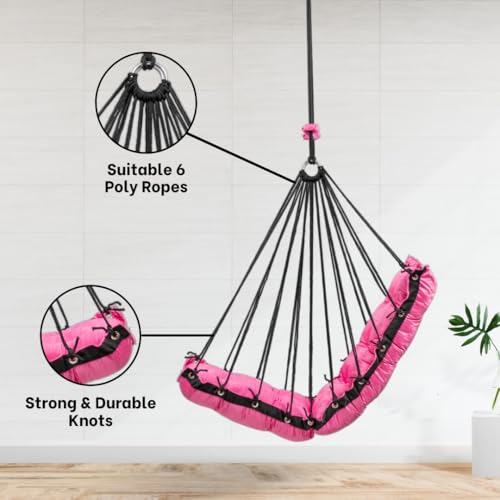 Swingzy Premium Hanging Swing Chair for Kids & Adults | Portable Hammock Chair with Padded Cushion for Outdoor & Indoor| Cozy Single Seater Jhula for Home | Weight Capacity Upto 200Kgs (Pink) - Image 4