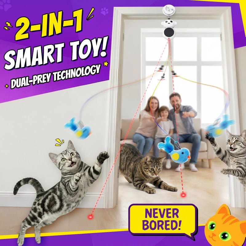 Catpick joy Interactive Cat Toys for Indoor Cats: 2 in 1 Laser Pointer Cat Toy with Automatic Flying Bird & Mouse Wand, Smart Motion Mode Adjustable Speed, USB Rechargeable Safe for Bored Kittens and Adult Cats - Image 2