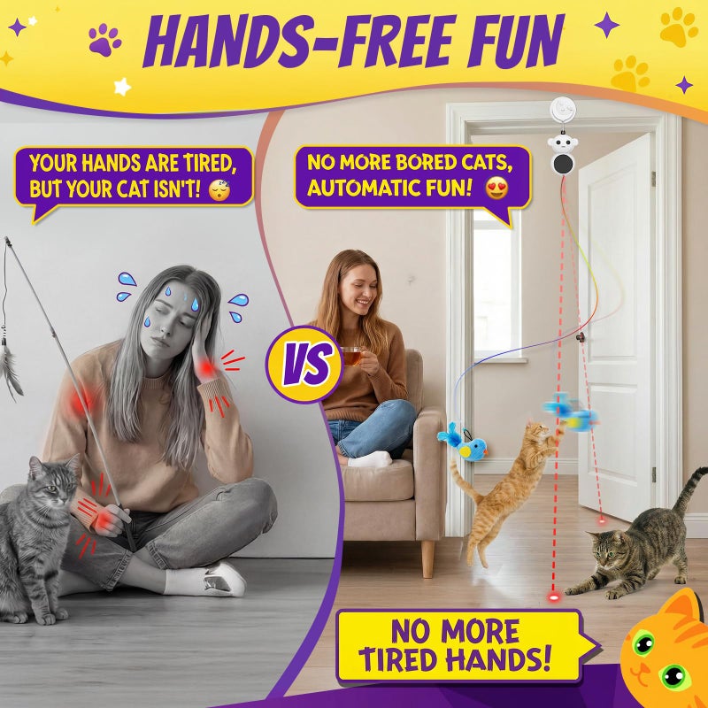 Catpick joy Interactive Cat Toys for Indoor Cats: 2 in 1 Laser Pointer Cat Toy with Automatic Flying Bird & Mouse Wand, Smart Motion Mode Adjustable Speed, USB Rechargeable Safe for Bored Kittens and Adult Cats - Image 4