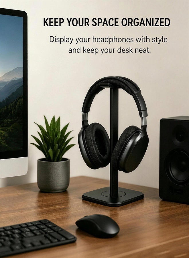 Stylish Matte Black Headset Display Stand, Sturdy Desktop Headphone Rack for Gaming & Daily Headphones - Image 4