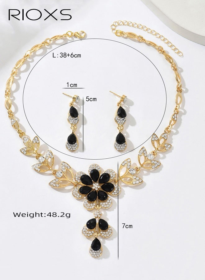 RIOXS Wedding Jewelry Sets for Brides, Rhinestone Necklace and Earring Set, Multi-colour Prom Jewelry Sets, Diamond Flower Teardrop Necklace for Women - Image 4