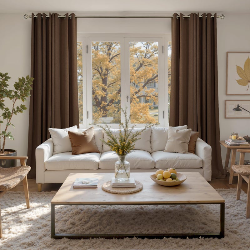 BGment Dark Brown Linen Curtains for Living Room 84 Inch Length 2 Panels Set, Chocolate Semi Sheer Window Drapes Light Filtering Textured for Farmhouse Bedroom Grommet Thick Coffee, Each 52 Inch Wide - Image 2