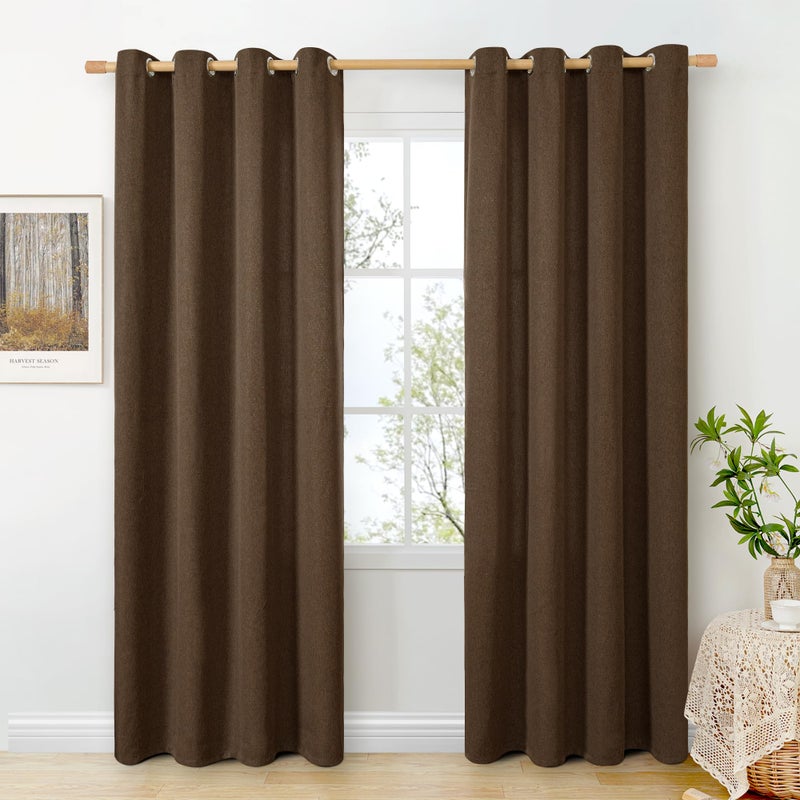 BGment Dark Brown Linen Curtains for Living Room 84 Inch Length 2 Panels Set, Chocolate Semi Sheer Window Drapes Light Filtering Textured for Farmhouse Bedroom Grommet Thick Coffee, Each 52 Inch Wide - Image 1