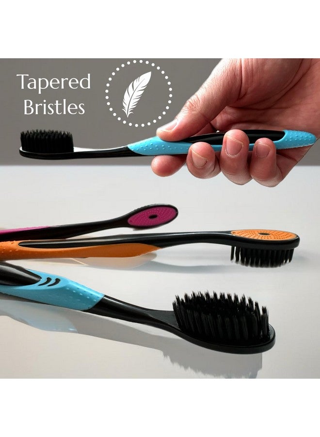 ألازكو فرشاة أسنان ناعمة مكونة من 3 قطع باللونين النيون والأسود لتنظيف الأسنان الحساسة بعمق، وشعيرات دقيقة للغاية لتنظيف الخدود واللسان، مريحة وغير قابلة للانزلاق مع أغطية معتمدة من إدارة أمن النقل وخالية من مادة البيسفينول أ - Image 4