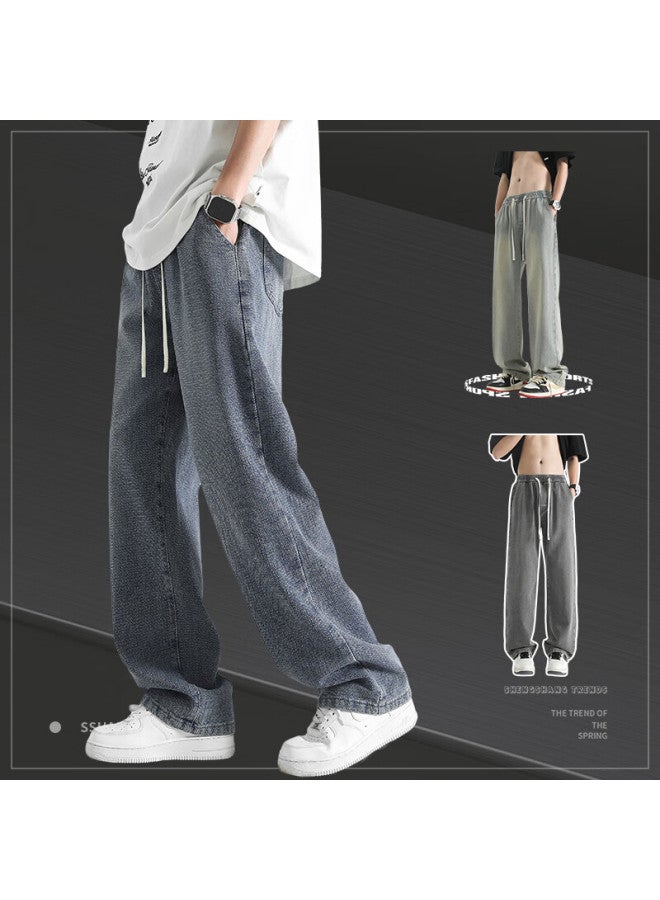 Homlean Retro Jeans Men Starry Sky Pattern Fashion All-match Loose Straight-leg Casual Trousers 8021 Mid Blue 2XL - Image 3