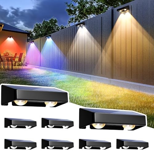 SOLPEX Solar Fence Lights Outdoor, 9 Fixed Colors ＆ Color Changing Fence Solar Lights Outdoor Waterproof IP65, LED Deck Lighting for Halloween Backyard Wall Step Patio Railing Pool Porch (8 Pack) - Image 1
