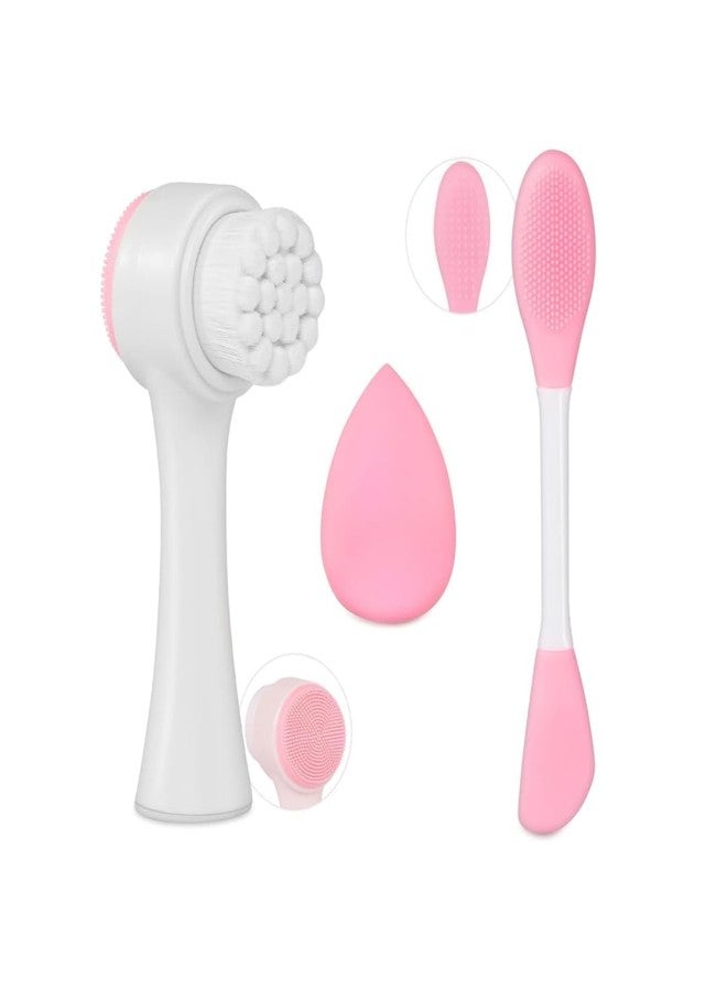 روبي فيس فرشاة تنظيف الوجه اليدوية من روبي فيس، أداة وضع قناع الوجه المصنوعة من السيليكون، إسفنجة مكياج، فرش أقنعة الوجه ذات الطرفين، مجموعة أدوات العناية بالبشرة والمكياج والإسفنج للوجه - Image 1