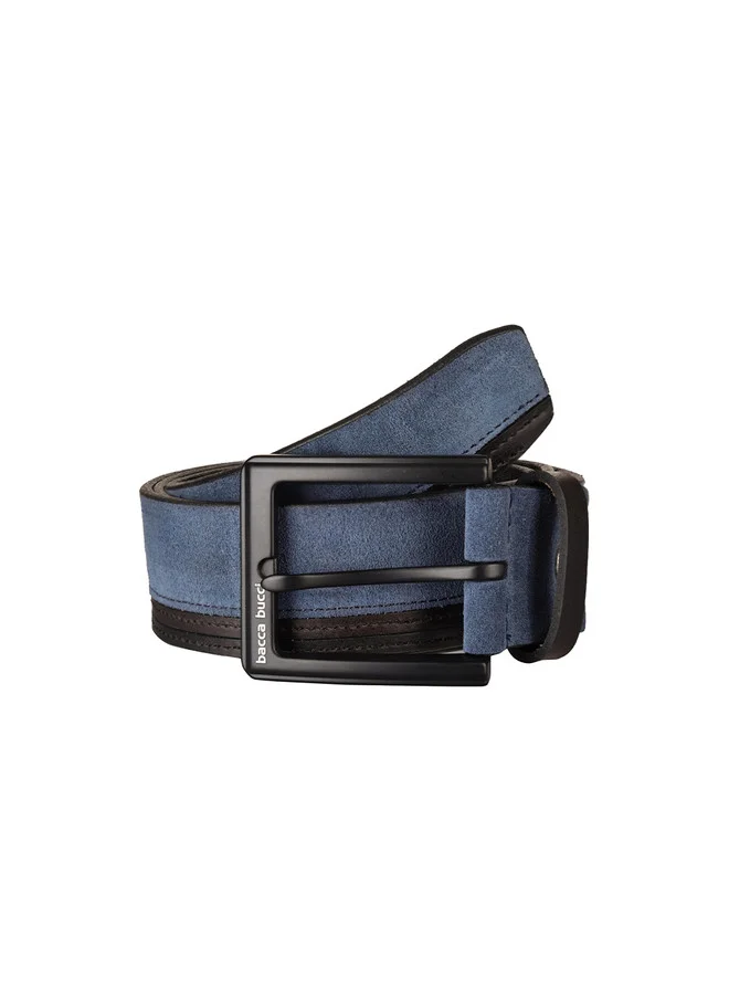 Bacca Bucci Blue and Black Men's Blue Leather Slim Belt with Tang Closure for Men | Best Price UAE