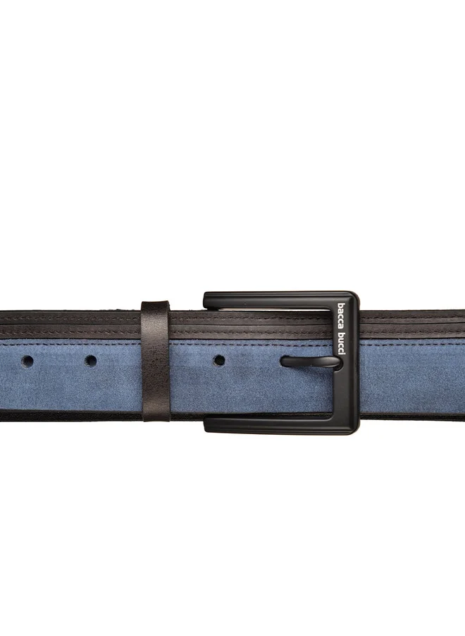Bacca Bucci Blue and Black Men's Blue Leather Slim Belt with Tang Closure for Men | Best Price UAE