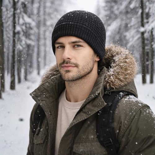 ZIBELL Winter Beanie Cap for Men & Women - Unisex Adults, One Size, Slouchy, Breathable, Lightweight, Warm, Windproof,Acrylic (in, Alpha, Free Size, Black) - Image 2