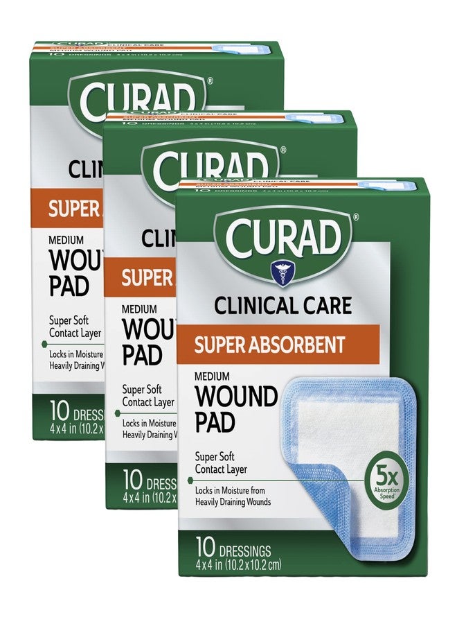 Curad Super Absorbent Wound Pad, Medium, 4" x 4", 10 Count, 3 Pack - Image 1
