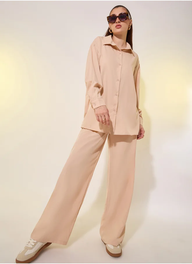 Take Two Take Two Solid Long Sleeve Shirt and Pants Co-Ords