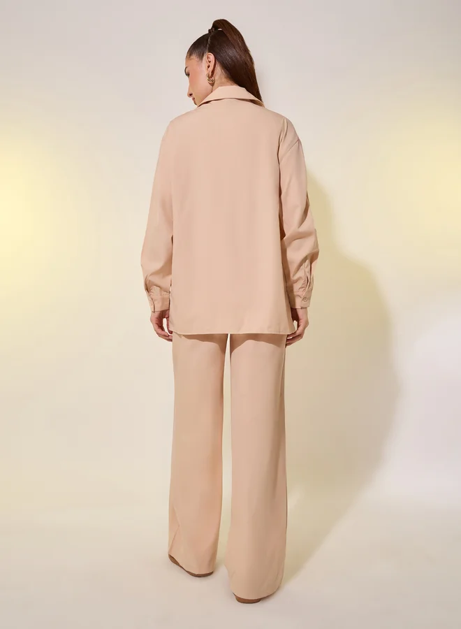 Take Two Take Two Solid Long Sleeve Shirt and Pants Co-Ords
