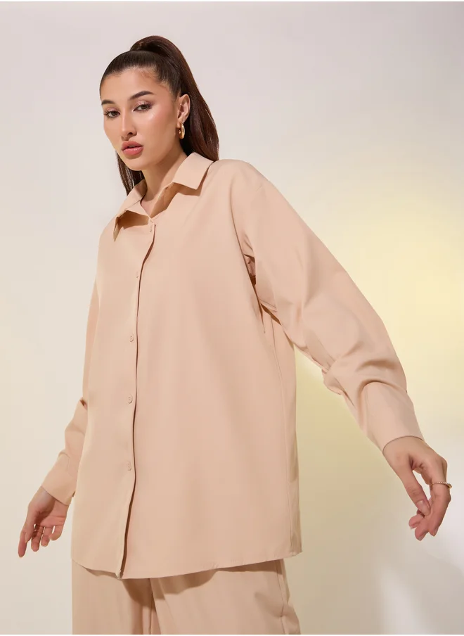 Take Two Take Two Solid Long Sleeve Shirt and Pants Co-Ords