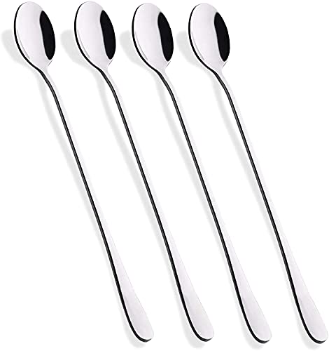 Long Handle Latte Spoons Coffee Dessert  Ice Cream Sundae Premium Quality Stainless Steel by Koksi Long Handled Coffee Spoons Pack of 4