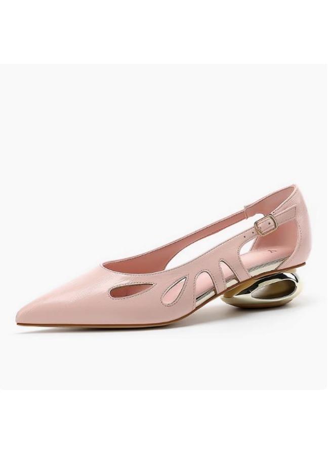 New Autum Pointed Toe Cut Out Flats Low Heel Comfortable And Versatile Women's Slip-on Special-shaped Heel Toe Sandals