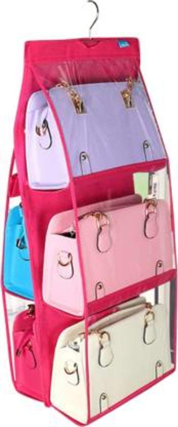 MOHAK 6 Pocket Large Clear Purse Handbag Hanging Storage Organizer Hanging Purse Organizer Hanging Bag - Image 1