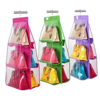 MOHAK 6 Pocket Large Clear Purse Handbag Hanging Storage Organizer Hanging Purse Organizer Hanging Bag - Image 2