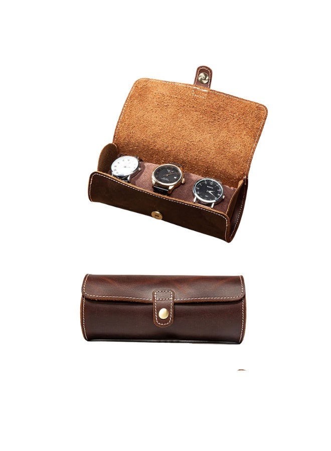 Genuine Leather Watch Storage Case(3-Slot),Watch Organizer, Vintage Round Buckle Watch Storage, Elegant and Portable for Home, Outdoor,Travel - Image 1