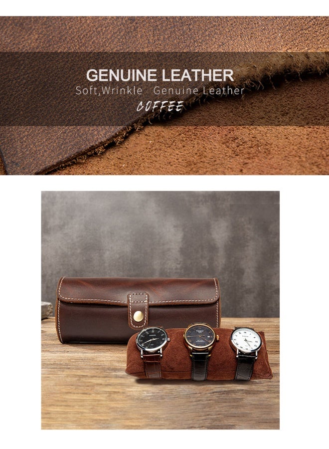 Genuine Leather Watch Storage Case(3-Slot),Watch Organizer, Vintage Round Buckle Watch Storage, Elegant and Portable for Home, Outdoor,Travel - Image 3