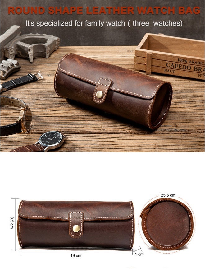 Genuine Leather Watch Storage Case(3-Slot),Watch Organizer, Vintage Round Buckle Watch Storage, Elegant and Portable for Home, Outdoor,Travel - Image 2