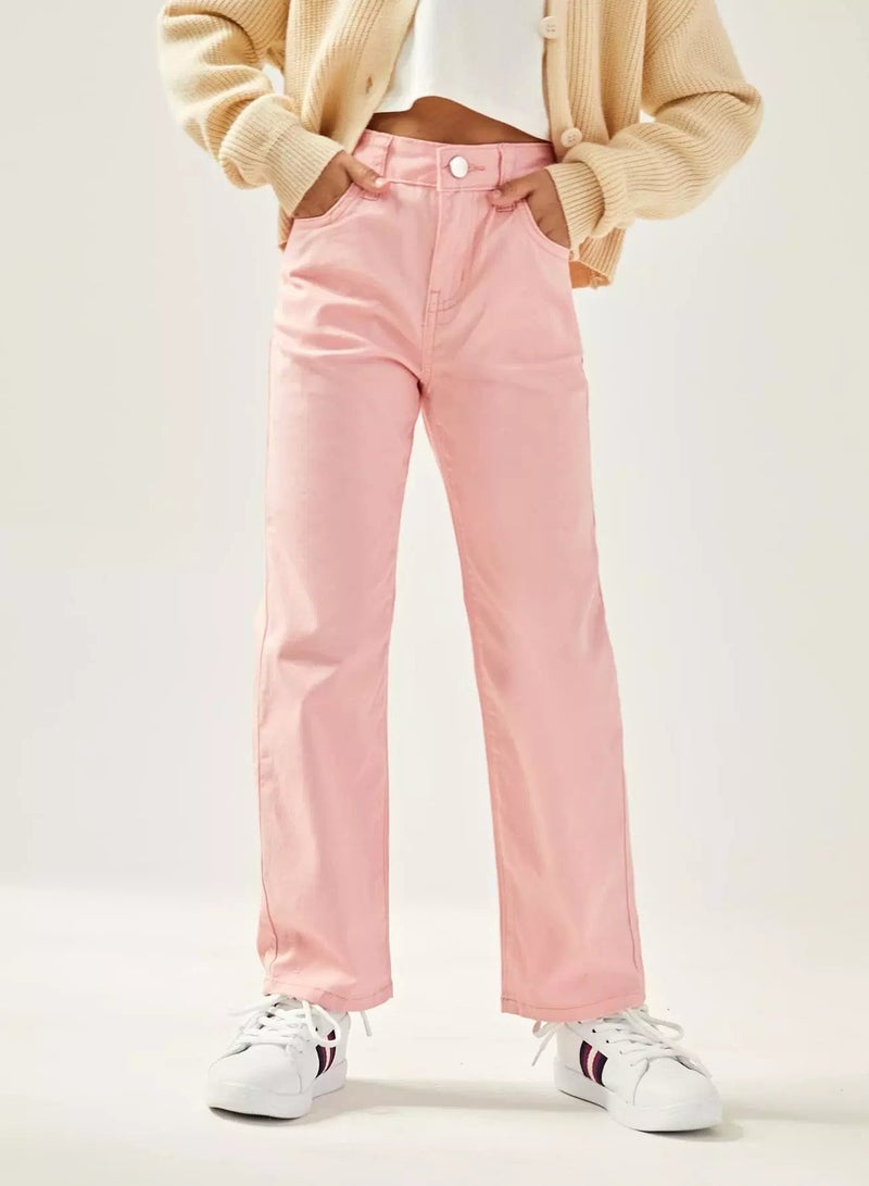 Girls Zipper Fly Solid Straight Leg Jeans  - Image 1
