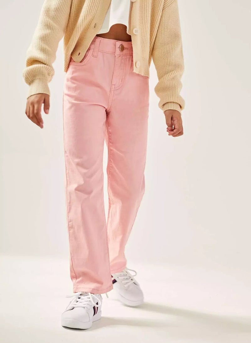 Girls Zipper Fly Solid Straight Leg Jeans  - Image 4