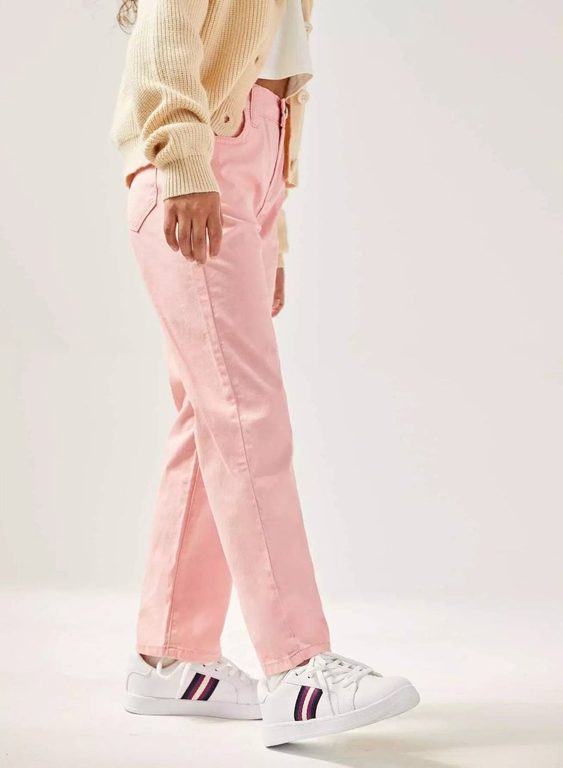 Girls Zipper Fly Solid Straight Leg Jeans  - Image 5