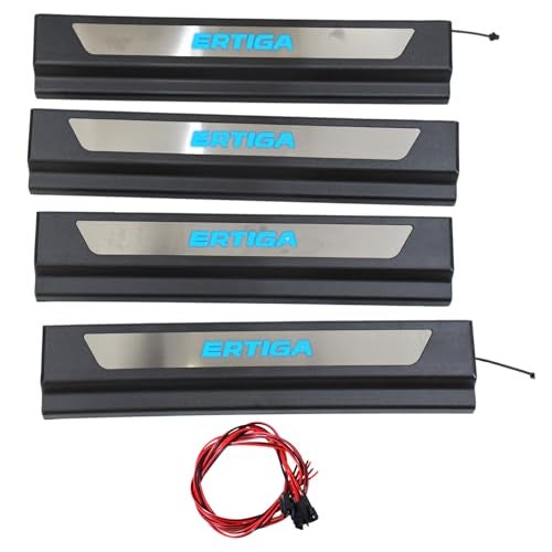 KMH (4 Pcs) Blue LED Light Door Entry Sill Plate Guard Protector Compatible with Maruti Suzuki Ertiga 2019-2023, Strong Build Anti-Scratch Foot Step Door Plate Guard Protection Accessories (Set of 4) - Image 1