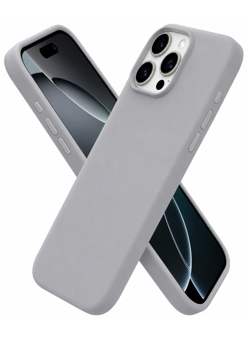 Premium Silicone Case for iPhone 16 Pro Max – Soft Touch Shockproof Protective Cover with Camera Protection, Microfiber Lining Anti-Fingerprint Anti-Scratch Finish Case - Grey