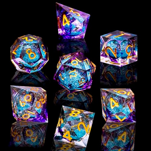 Role dice Liquid Core DND Dice Set 7pcs Sharp Edge Dice for Role Playing Dungeons and Dragons Ttrpg with Gift Box Handmade Resin DD Dice RPG Role Playing Games Dice SetPurpleBlue Quicksand - Image 1