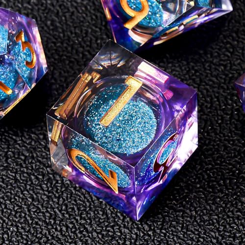 Role dice Liquid Core DND Dice Set 7pcs Sharp Edge Dice for Role Playing Dungeons and Dragons Ttrpg with Gift Box Handmade Resin DD Dice RPG Role Playing Games Dice SetPurpleBlue Quicksand - Image 5