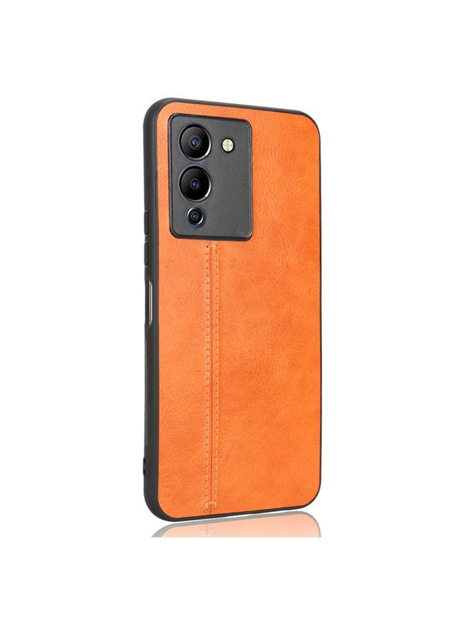 زبون جراب لهاتف Infinix Note 12 G96 بنمط جلد البقر المخيط، مصنوع من مادة PC + PU + TPU - Image 3