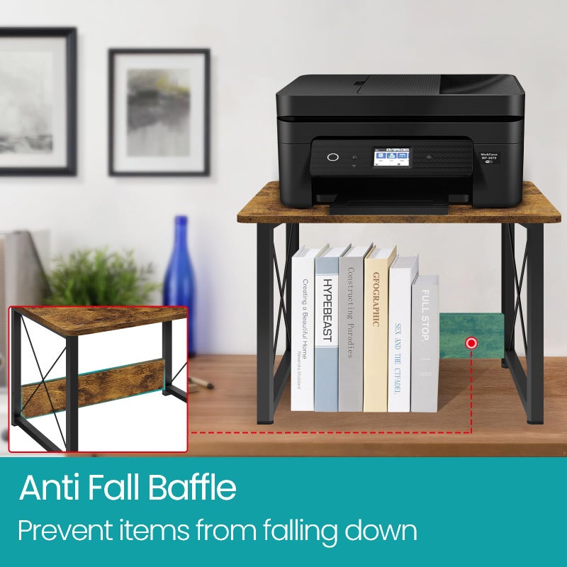 ELITEROO Desktop Printer Stand with Storage, Printer Stand Shelf Desk Organzier for Home/Office, Multi-Purpose Printer Riser Under Desk Small Table for Printer Fax Machine Copier (Rustic Brown) - Image 2