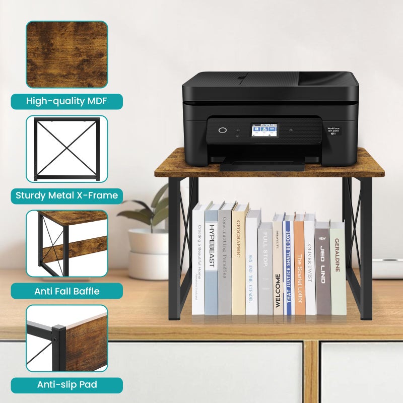 ELITEROO Desktop Printer Stand with Storage, Printer Stand Shelf Desk Organzier for Home/Office, Multi-Purpose Printer Riser Under Desk Small Table for Printer Fax Machine Copier (Rustic Brown) - Image 5