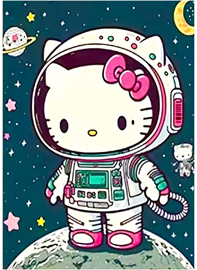 YALKIN - 5D Diamond Painting Kits for Adults DIY Astronaut Hello Kitty Full Round Drill (11.8x15.7 inch) Embroidery Pictures Arts Paint by Number Kits Diamond Painting Kits for Home Wall Decor - Image 1