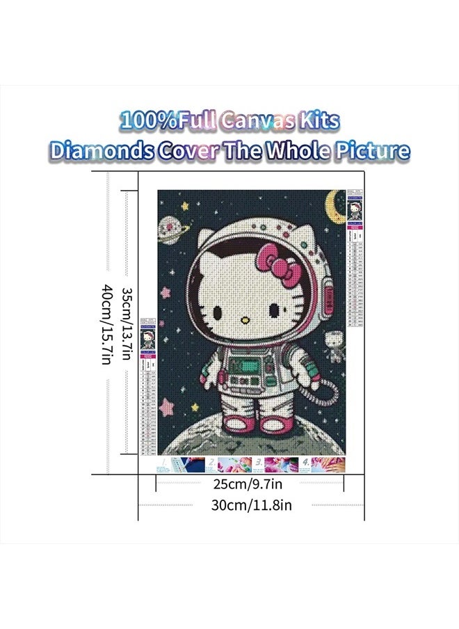YALKIN - 5D Diamond Painting Kits for Adults DIY Astronaut Hello Kitty Full Round Drill (11.8x15.7 inch) Embroidery Pictures Arts Paint by Number Kits Diamond Painting Kits for Home Wall Decor - Image 1