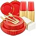 Morejoy 175PCS Red Plastic PlatesRed Disposable Plates With Gold RimRed and Gold Plastic Dinnerware Set Includes 50 Plates25 Silverware Sets25 Cups25 NapkinsPerfect for PartyWeddingChristmas - Image 3