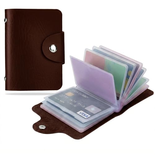 Kraptick Leather Credit Card Holder with Double-Sided Slots for Cards, Business Card Holder, ATM Card Holder for Women and Men- 24 Card Slots (Brown) - Image 1