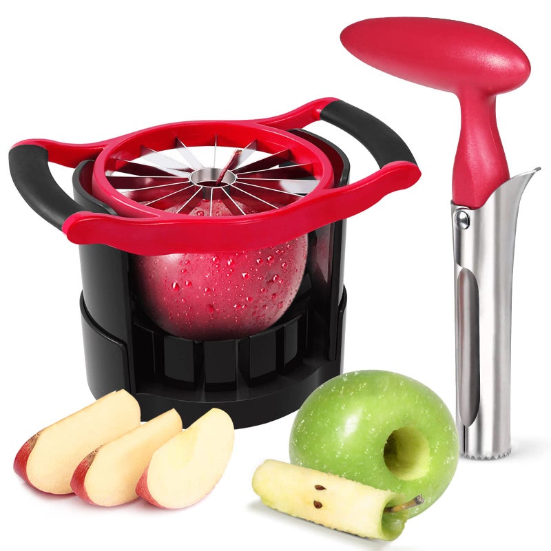 Newness قطاعة تفاح جديدة مطورة تقطع التفاح بالكامل حجم كبير 16 شريحة أداة تقطيع التفاح والكمثرى الثقيلة مع قاعدة من الفولاذ المقاوم للصدأ أدوات المطبخ قشارة الفواكه مقسمه