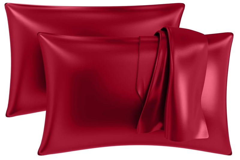 MY ARMOR Satin Pillow Covers for Hair | Anti-Frizz & Anti-Wrinkle Silk Pillow Cover for Hair & Skin | Gentle Cooling Fabric, 20x30 Inches | Zipper Closure | Pack of 2, Maroon - Image 1