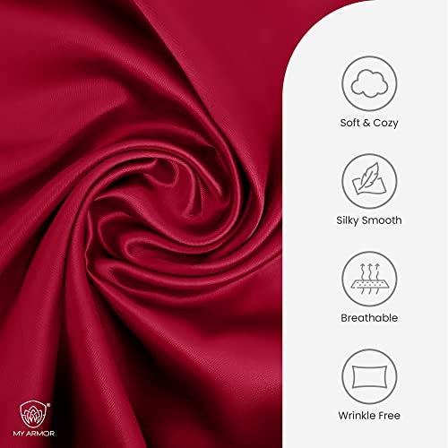 MY ARMOR Satin Pillow Covers for Hair | Anti-Frizz & Anti-Wrinkle Silk Pillow Cover for Hair & Skin | Gentle Cooling Fabric, 20x30 Inches | Zipper Closure | Pack of 2, Maroon - Image 3